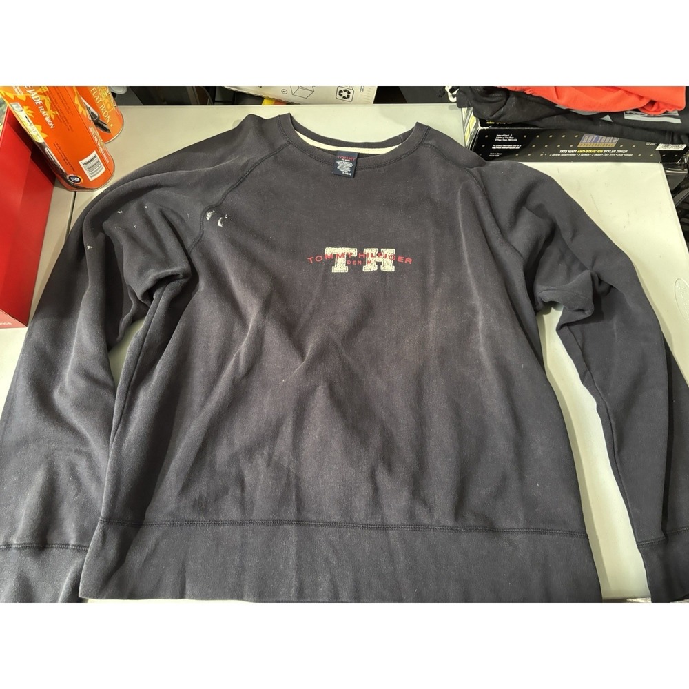 Vintage Tommy Hilfiger Sweatshirt Mens XL Blue Fleece Crewneck Pullover Y2K